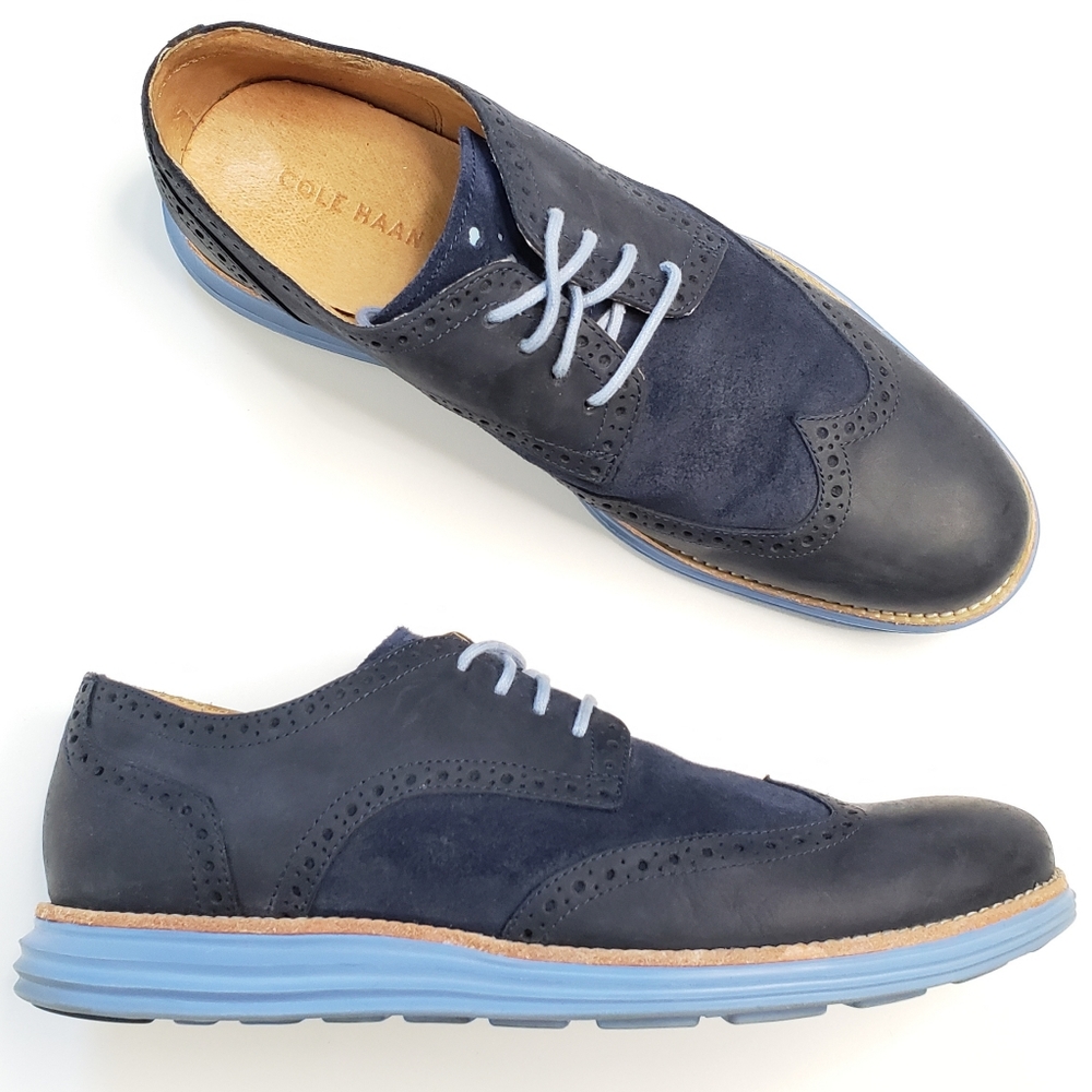 Cole Haan LunarGrand Blue Suede Oxford Shoes